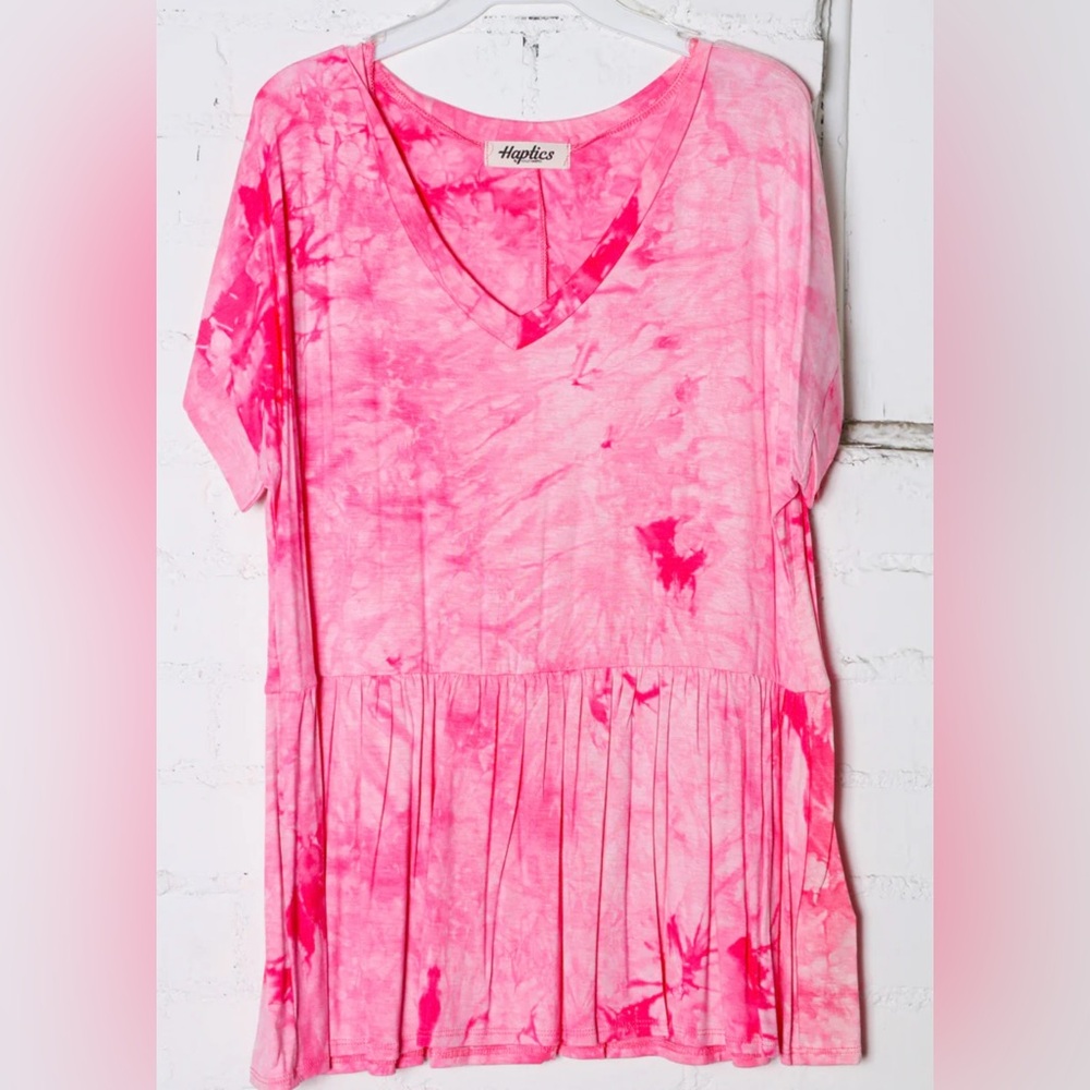 HAPTICS Women’s Boutique Brand Fuchsia Pink Tie Dye Peplum Top Size Medium NWOT